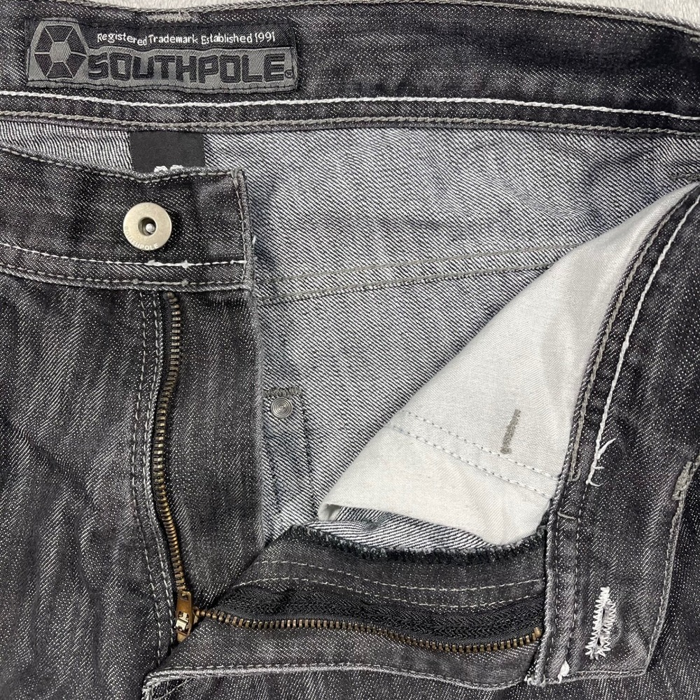 Southpole Jeans Men 32 31x29 Acid Washed Black Straight Leg Denim Streetwear Y2K - Picture 7 of 13